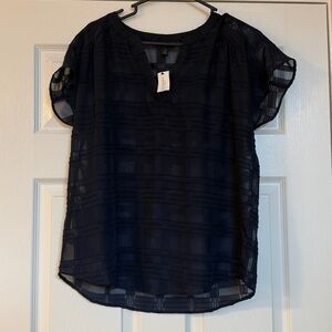 Banana Republic Navy Shirt Womens Medium Sheer Short Sleeve Nwt